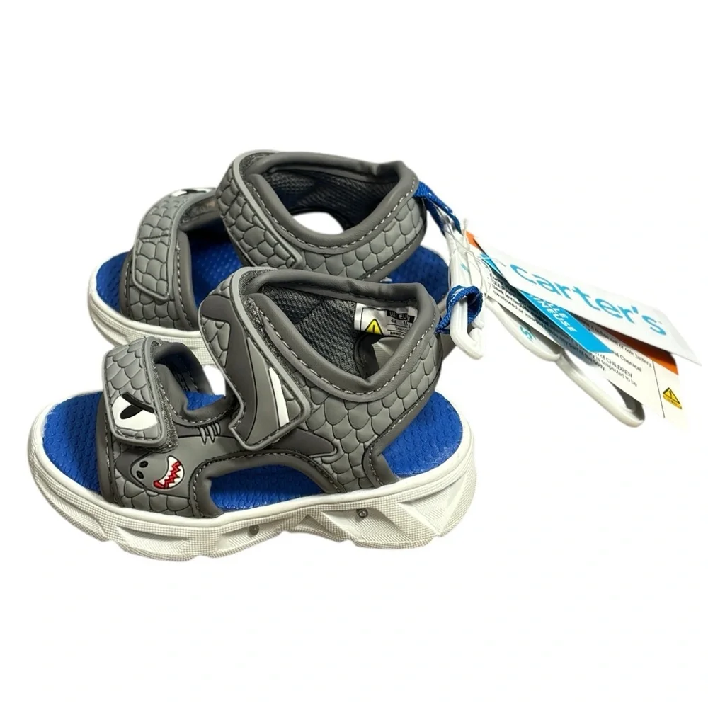 Carter's Toddler Tanis Gray‎ Shark Light Up Sandal - 4M NEW